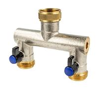 tecuro Raccordo di distribuzione a 2 vie DN 20, bloccabile singolarmente tramite valvole a sfera, ottone nichelato