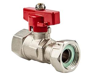 tecuro Valvola a sfera con dado di collegamento Rp 3/4" x filettatura interna Rp 3/4" (DN15), maniglia a farfalla rossa