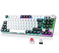 TECURS Gaming Tastiera Meccanica Gamer Keyboard Wireless (2.4G cablato) Retroilluminato, 80% TKL Tastiera AZERTY, Asse Lineare, Anti-Ghosting, per computer/PC/Windows/Xbox