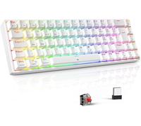 TECURS Tastiera da gioco meccanica senza fili RGB illuminata 65% TKL ricaricabile Bluetooth / 2.4G, 68 tasti, interruttore rosso QWERTZ per PC Windows/Mac/PS4, bianco