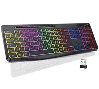 TECURS Tastiera da gioco wireless QWERTZ silenziosa illuminata ergonomica impermeabile tastiera LED 2,4 GHz per Windows/Mac/PS4/Xbox con tasti multimediali, colore nero