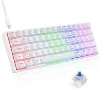 TECURS Tastiera Gaming Meccanica 60% TKL QWERTZ Interruttore Blu, Tastiera Gamer cablata 61 Tasti per PC Windows/PS5/PS4, Bianco