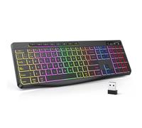 TECURS Tastiera Gaming Wireless - Tastiera QWERTY silenziosa, ergonomica, impermeabile, 2,4 GHz LED tastiera illuminata per PC/computer/Mac/Windows con tasti multimediali