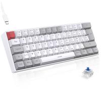 TECURS Tastiera mecanica - Tastiera gamer di gioco cablata Switchs blu, AZERTY francese, LED retroilluminato, tastiera Gaming Mini 60% per PC/Windows/PS5/PS4, bianco e grigio