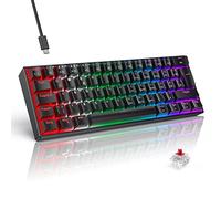 TECURS Tastiera meccanica da gioco 60% QWERTZ Interruttore rosso per PC Gamer e lavoro 61 tasti tastiera cablata per PC Windows/PS5/PS4, nero