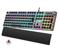 TECURS Tastiera meccanica da gioco con poggiapolsi magnetico e interruttori rossi, tastiera illuminata QWERTZ cablata, 105 tasti con anti-ghosting e manopola multimediale per PC/PS5/PS4