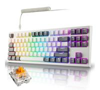 TECWARE Phantom+ Elite - Tastiera meccanica da gioco a 87 tasti, RGB retroilluminata a LED, hot-swap universale, cablata e wireless, connettività a 3 modalità, suono Thocky, bianco Elite Wraith