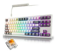 TECWARE Phantom+ Elite - Tastiera meccanica da gioco a 87 tasti, RGB retroilluminata a LED, hot-swap universale, cablata e wireless, connettività a 3 modalità, suono Thocky, bianco Elite Wraith