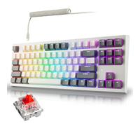 TECWARE Phantom+ Elite, tastiera meccanica RGB a 87 tasti, hot-swap universale, cablata e wireless, 3 modalità connettività, suono Thocky, bianco con rosso