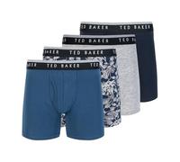 Ted Baker Boxer da Uomo in Cotone Elasticizzato, Confezione da 4 Pezzi, Denim/Stampa Foglie/Grigio mélange/Cielo, XL, Denim/Stampa a Foglie/Grigio mélange/Cielo, XL