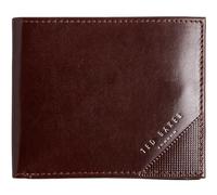 Ted Baker Pelle portafoglio Embossed Corner Leather Bifold Coin Wallet Brown marrone scuro