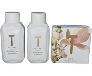 Ted Floral Bliss - Set di 3 saponette da 90 g e 2 bagnoschiuma da 50 ml ciascuno, formato mini da viaggio