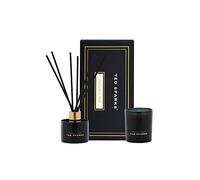 Ted Sparks Moss & Sandalwood - Set di candele profumate e diffusore nero, in cera di soia, diffusore contiene 8 bastoncini di fibra nera, fragranza fino a 3 mesi, TED-GB-M-CD06