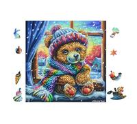 Teddy Bear in Sweater by Window Puzzle 100 Pezzi Per Regalo Di Capodanno Cartone Di Alta Qualità Per Famiglie Per Riunioni Festive Con Poster Incluso Migliore Vendita 28x28cm