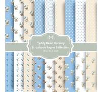 Teddy Bear Nursery Scrapbook Paper Book - Baby Boy Blue and Beige Double-Sided Craft Paper Pad: Cute Teddy Bear Patterns for Scrapbooking, Junk Journals, Cardmaking & Baby Shower Crafts