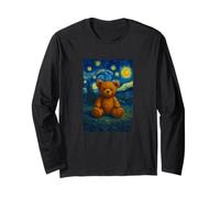 Teddy Bear on Starry Night Painting Illustration Graphic Maglia a Manica