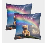 Teddy Bear Sky-Fantasy Rainbow Scene Federe Cuscini Per Divano Decorativa Available All Seasons Fodere Per Cuscini Set 2 Pezzi Con Cerniera Invisibile Da Letto Per Salotto 50x50cm