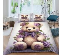 Teddy bear with flowerscopripiumino ultra microfibra Set di 3 Pezzi stampa 3D con cerniera cute plush toy Set Di Copripiumino incluso federe aiosa morbida for adolescenti Super king（260x220cm）