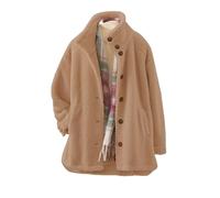 Teddy Fleece - Giacca invernale da donna, senza cappuccio, invernale, in pile caldo, antivento, vestibilità morbida, per il tempo libero, soffice cappotto invernale da donna, cachi, xxl
