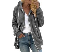Teddy - Giacca da donna con cappuccio, in pile con chiusura lampo, in pelliccia sintetica, Grigio 18, XXL