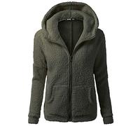 Teddy, giacca lunga da donna, in pile, con cappuccio, elegante, oversize, invernale, calda, foderata, morbida, con cappuccio, con cerniera, in pile, verde militare, XL