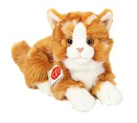 Teddy Hermann 91837 - Peluche a forma di gatto sdraiato, 20 cm, con imbottitura riciclata, colore: Rosso