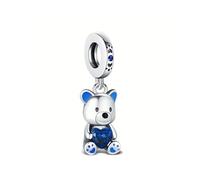 Teddy Orsetto ricordo amore famiglia Charm in argento sterling 925 - con cuore blu e dettagli smaltati - Ciondolo per bracciale o collana, B/H/T ca 7 x 22 x 7 mm / Max.Bandbreite 4.8 mm, Argento