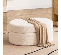 Panca contenitore Teddy Sherpa, panca ovale imbottita Boucle, panca con contenitore per fine letto, panca per ingresso, tavolino poggiapiedi multifunzionale per camera da letto, soggiorno (40 cm/15,7"