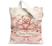 Teddybear - Borsa tote in tela da donna, per compleanno, cupcake, fragola, compleanno, pesca, lavabile, riutilizzabile, piccola borsa tote per shopping, brunch parco, biblioteca, gite di un giorno, 33