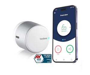 tedee Go Serratura Smart senza Conversione, Elettrica Keyless Access con Certificazione AV-TEST, Serratura Sicura per Porta con Chiusura Automatica e App, Sicurezza Casa Smart Lock, Argento