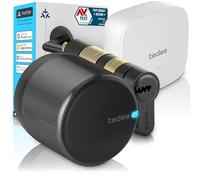 tedee GO2 Alu - Serratura intelligente con WiFi e Bluetooth, kit elettronico con cilindro Exxo Smart 31-62/31-62 mm e Bridge, per accesso remoto e sblocco automatico, compatibile con Alexa e Google