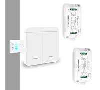 Tedeligo Interruttore Luce Senza Fili, Rimovibile Interruttore Wireless Con Trasmettitore Radio 100M 2300W Portata Telecomando Per Luci, Nessun Cablaggio Richiesto, Bianco(1trasmettitore 2ricevitore)