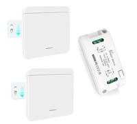 Tedeligo Interruttore Luce Senza Fili, Rimovibile Interruttore Wireless Con Trasmettitore Radio 100M 2300W Portata Telecomando Per Luci, Nessun Cablaggio Richiesto, Bianco(2trasmettitore 1ricevitore)