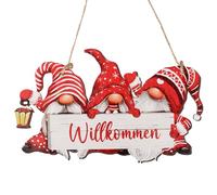 Tedesco Cartello Gnomo Natale in Legno per Porta Ingresso, Decorazione Gnomo da Appendere Natalizie, per Finestra Parete Albero di Natale