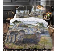 Tedesco Panther Carro Armato 3D Stampa Digitale Militare Set Copripiumino 3 Pezzi Copripiumino Microfibra Morbido Set Di Biancheria Da Letto E Federe Con Cerniera Per Bambini Double（200x200cm）