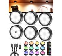 Tedmos Luce Armadio Ricaricabili con Sensore Movimento, Luce Vetrina RGB | 2400mAh USB-C, Telecomando, Magnetiche, Adesive, Faretto LED Senza Fili a Batteria per Sottopensile Cucina, Scale, Mensola