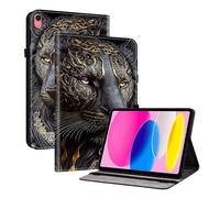 TEDTIKJT Cover per iPad 11th Generation 11" 2025 Tablet House/per iPad 10th Generation 10.9" 2022 custodie in pelle PU Flip Support Protection motivo dipinto Tablet Coque,Leone d'oro Nero