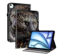 TEDTIKJT Cover per iPad Air 11 2025 2024 Tablet House/per iPad Pro 11 2018 2022 custodie in pelle PU Flip Support Protection motivo dipinto custodia per iPadAir4 Air5 Coque,Leone d'oro Nero