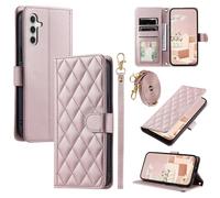 TEDTIKJT Cover per Samsung Galaxy A34 5G Custodia Premium Pelle PU Flip Custodia Samsung Galaxy A34 con Libro Portafoglio Pelle Spallacci Card Slot Supporto Funzione Griglia Cover Samsung A34, Rosa