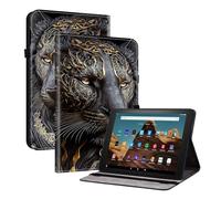 TEDTIKJT Custodia compatibile con Amazon Fire HD 10 Plus/HD 10 2021 da 10,1 pollici, custodia protettiva in pelle PU con slot per penna, slot per carte di credito, copertura con motivo dipinto, leone