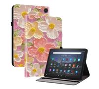 TEDTIKJT Custodia compatibile con Amazon Fire MAX 11 2023 Custodia protettiva in pelle PU con slot per penna, slot per carte di credito, funzione di supporto con motivo dipinto, fiori rosa