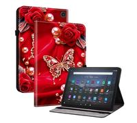 TEDTIKJT Custodia compatibile con Amazon Fire MAX 11 2023 Tablet Case Custodia Flip Cover Custodia protettiva in pelle PU con fessura per penne, grazioso motivo cartoni animati, con perle e farfalla
