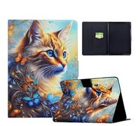 TEDTIKJT Custodia Compatibile con Kindle Paperwhite 12th Gen 7" 2024 Custodia Flip Case Motivi Animali con Funzione di Supporto Protezione Tablet Cover con Auto Svegliati/Sonno,Blu Farfalla Gatto