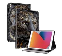 TEDTIKJT Custodia per iPad 8th 10.2" 2020 Tablet House/per iPad 7th 10.2" 2019 Custodia in pelle PU Flip Support Protection motivo dipinto custodia per ipadAir 2019 10.5 Coque,Leone d'oro Nero