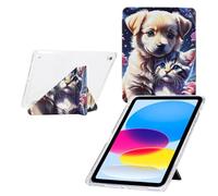 TEDTIKJT Custodia per iPad 8th/7th Generation 10.2" 2020/2019/iPad Air 5 2019 con Slot Penna Custodia Acrilico Flip Case Cover Funzioni di Supporto da più Angoli di Vista Cover,Gatto Cane