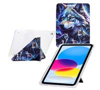 TEDTIKJT Custodia per iPad 8th/7th Generation 10.2" 2020/2019/iPad Air 5 2019 con Slot Penna Custodia Acrilico Flip Case Cover Funzioni di Supporto da più Angoli di Vista Cover,Lupo Fantasma