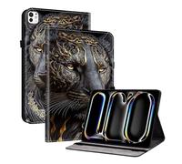 TEDTIKJT Custodia per iPad Pro 11 11" 2024 2025 Tablet Custodia in pelle PU Flip Support Protection motivo dipinto custodia per iPad Pro 11 Tablet Coque,Leone d'oro Nero