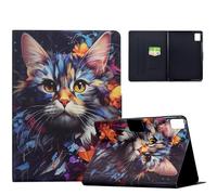 TEDTIKJT Custodia per Lenovo Xiaoxin Pad 11" 2025/Lenovo Idea Tab 11 Custodia PU Pelle Flip Motivi Animali con Funzione di Supporto Protezione Tablet Cover con Auto Svegliati/Sonno,Blu Fiori Gatto