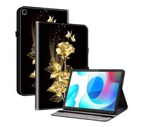 TEDTIKJT Custodia per Realme Pad Mini 8.7 Pollici 2022 Custodia PU Pelle Folio Protezione Flip Tasca Supporto Tablet Cover per Realme Pad Mini 8.7",Rose Farfalla Dorata