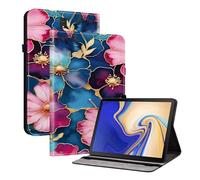 TEDTIKJT Custodia per Samsung Galaxy Tab S4 10.5" 2018, custodia a libro T830 T835, in pelle con fessura per penne, supporto per tablet, motivo cartoni animati, fiori in oro blu